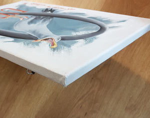 Goéland sur fond bleu, peinture à l'huile sur toile, Laurence Menez Artiste-peintre